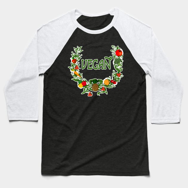 VEGAN with Cute Veggie Wreath Baseball T-Shirt by Scarebaby